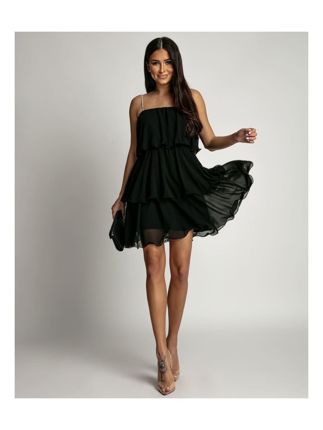 Summer dress with ruffles, black, AZR5062